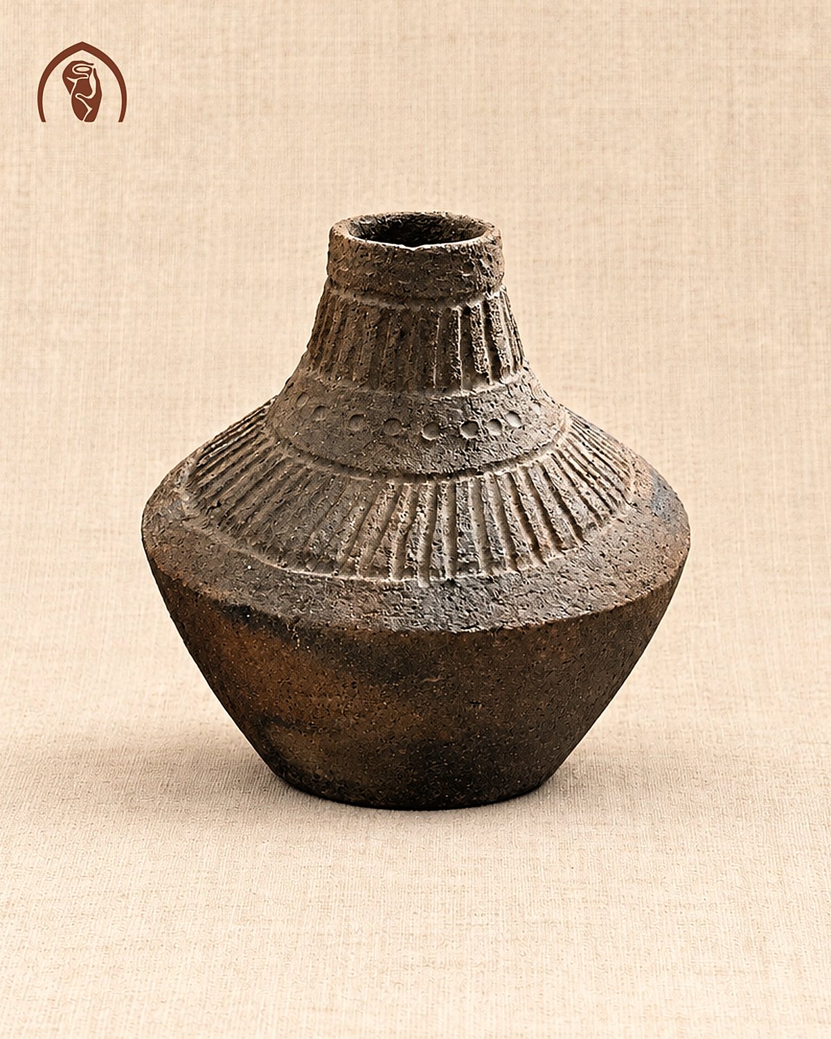 Bình hoa gốm Chăm Bàu Trúc nặn tay, đất nung không men