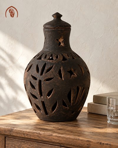 Ảnh 2/4: đèn gốm Chăm Bàu Trúc nặn tay, đất nung không men